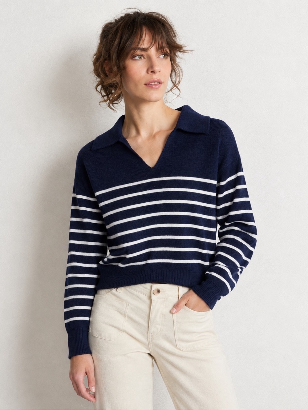 Kerri Rosenthal XOKR Radiant Heart Striped Collared Polo Sweater Blue White L